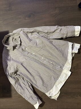 Zara Men's Light Gray and White Striped Button-Down Shirt